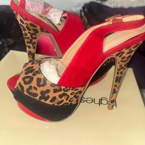 Liliana Red and Leopard Print Heels